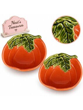 Better Homes And Gardens HARVEST Orange Pumpkins Stoneware Anything Bowls Set 2